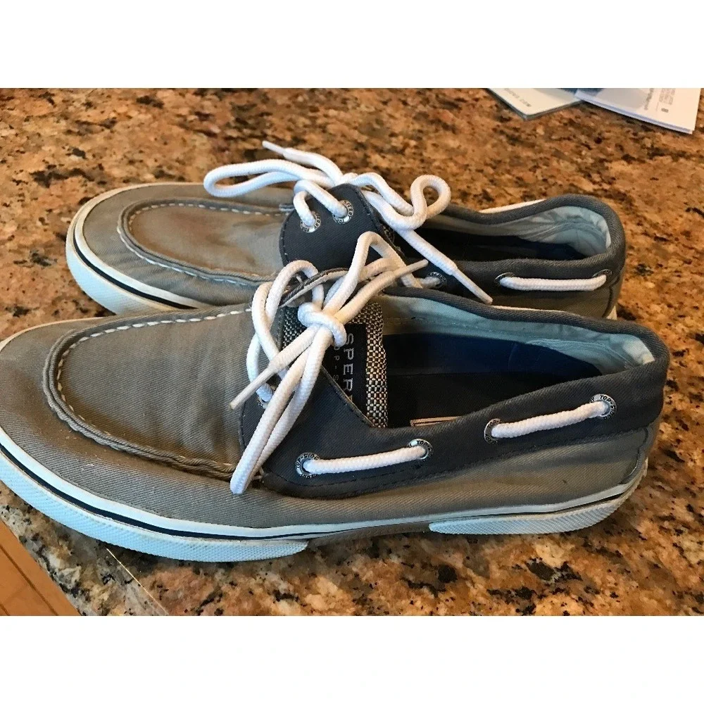 Sperry Top-Sider Navy/Taupe Bahama Canvas Boat Shoes 7 M,  Nice!